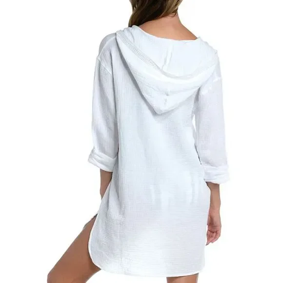 NWT La Blanca Resortwear Hooded Gauze Cotton Coverup - White S